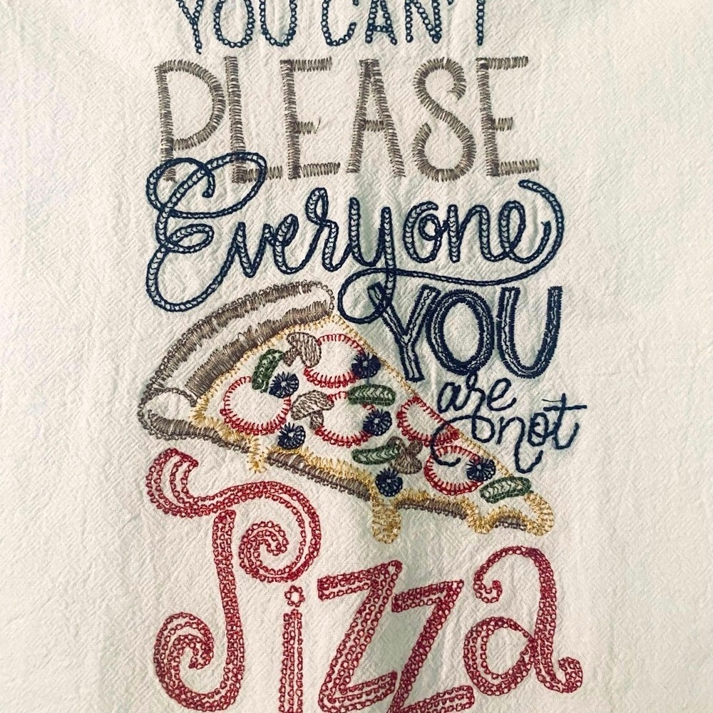 Embroidered Linen🍕Pizza Themed Tea Towel
